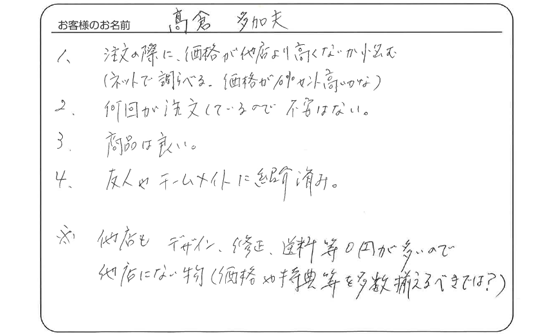 何回か注文しているのでインターネットでの注文に不安はなかった。