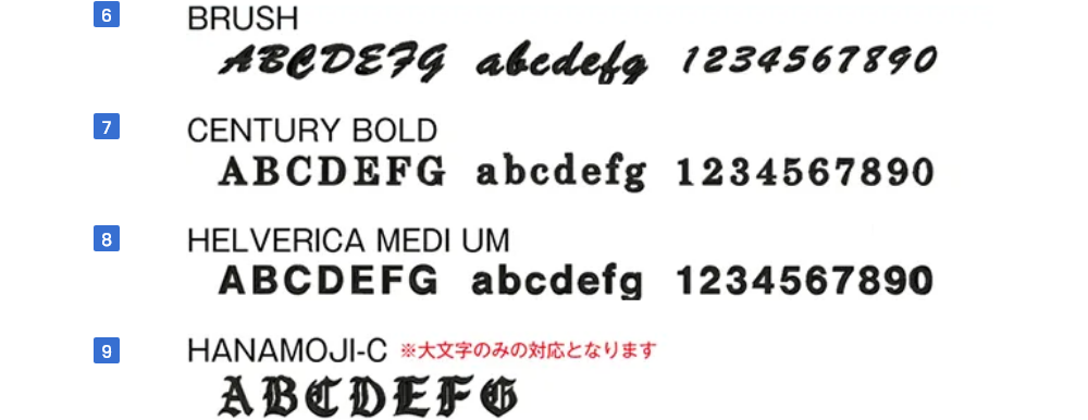 当店でご用意している刺しゅう用標準書体について 英字書体
